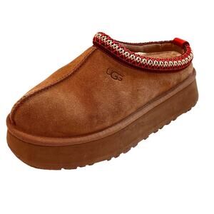 UGG Tazz II Platform Slippers Womens Size 8 Tan Suede Shearling Lined Mule Clog